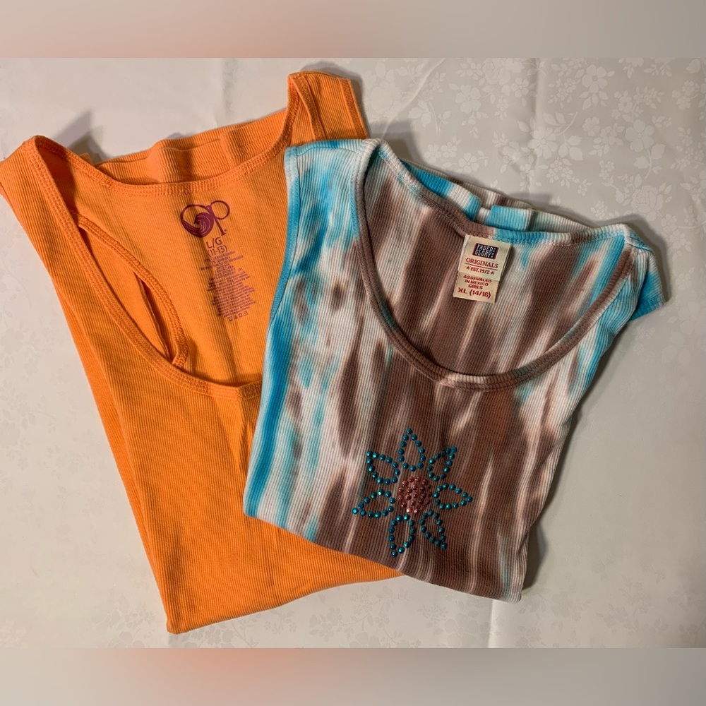 EUC/NWOT Bundle of 2 Tanks: Tie-Dye Southwest-Style, Orange Racerback